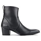 OSSTONE Men Chelsea Ankle Boots Leather Microfiber Chukka Designer Boots with Side Zipper Heel Dress Boots JY016 black 11