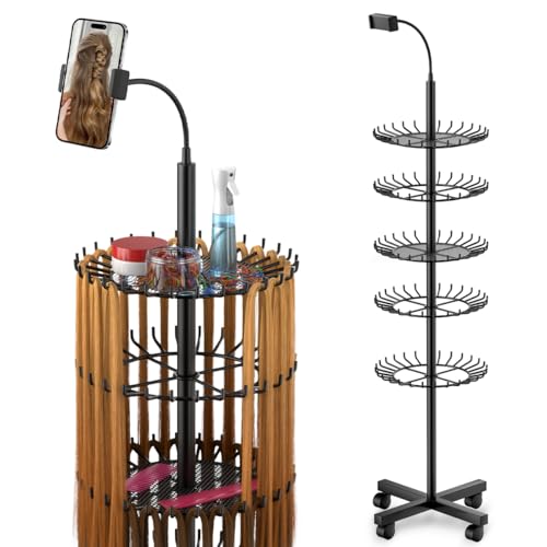 VIFOCUFY Braiding Hair Rack Standing Hair Extension Holder - 140 Pegs Braiding Hair Rack & Divider Stand with Phone Holder for Displaying and Separating Hair