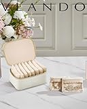 Vlando Travel Jewelry Organizer,PU Leather Jewelry Case Box for Travelers with 8 Pcs Claer Velvet Jewelry Bags Wedding Gifts for Women-White