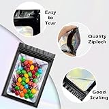 300 Pcs Holographic Mylar Bags, 3 Size Smell Proof Bags with Clear Window Foil Pouch Bags Resealable Bags for Small Business and Food Storage, Black