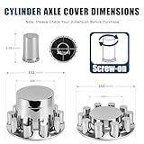 Cylinder Wheel Covers for Semi Trucks - 2 Front and 4 Rear Axle Hub Covers with 33mm Thread-On Chrome Lug Nut Covers for Semi Truck