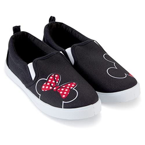 Disney Ladies Mickey and Minnie Shoes - Ladies Classic Mickey and Minnie Mouse Slip On Sneakers Mickey and Minnie Mouse Canvas Slip On Sneakers (Black, 8)