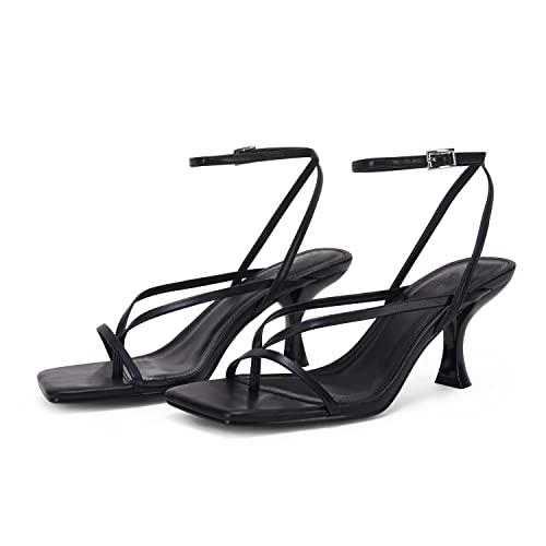 PiePieBuy Womens Kitten Heel Sandals Square Open Toe Ankle Buckle Strap Dress Shoes