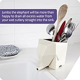 PELEG DESIGN Cutlery Holder Jumbo Cute Drainer and Funny Plastic Elephant Sink Cutlery Organizer Drainer Storage Box and Toothbrush Holder (Cream)