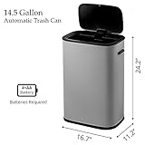 GAOMON Automatic Trash Can with Lid, 14.5 Gallon Touchless Garbage Can, Smart Motion Sensor Rubbish Can, 55 L Rectangular Stainless Steel Waste Basket for Kitchen Office Toilet Bedroom, Gray