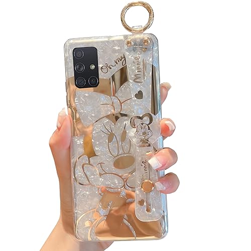 PHOQOYO for Galaxy A71 Case Wrist Band Kickstand Cover Ultra Slim IMD Animal Pattern Shockproof Protection Holder Cover for Samsung Galaxy A71 5G(Cartoon Characters)
