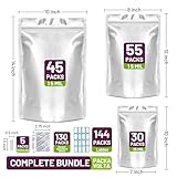 130Pcs Mylar Bags with 500cc Oxygen Absorbers for Food Storage, 15 Mil Thick Long-Term Food Storage Bags in 3 Sizes - 1 Gallon, 2 Quart, 1 Quart - Stand-Up Zipper Resealable & Heat Sealable Bags