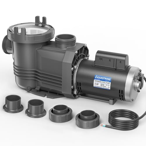 AQUASTRONG In/Above Ground Pool Pump, 3 HP, 220V, 10032GPH, Single Speed with Pure Copper Motor, Energy Efficient, High Flow, Powerful Self Primming Swimming Pool Pumps with Filter Basket