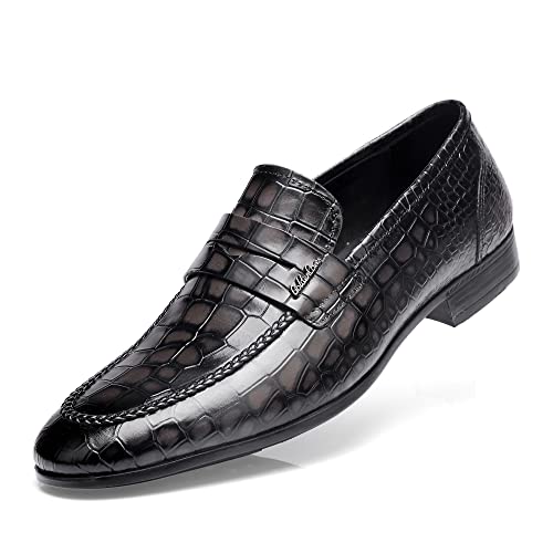 GOLDEN COXES FAMILY Classic Leather Dress Shoes for Mens, Fashion Crocodile Printed Casual Dress Shoe Loafer Slip On Shoes for Men,Grey,12