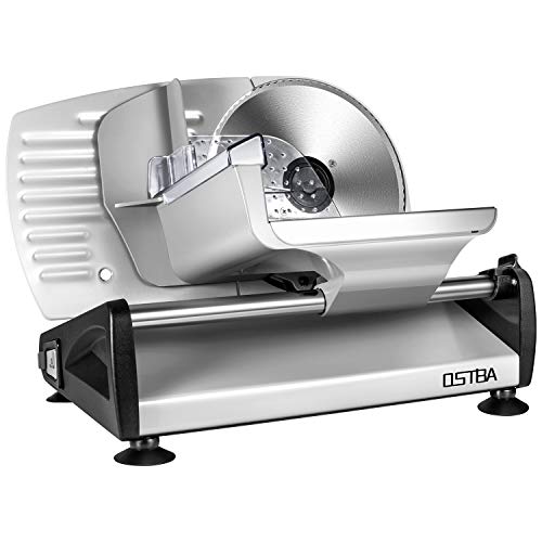 OSTBA Electric Deli Meat Slicer, 200W Food Slicer with 0-15mm Adjustable Thickness, 7.5” Removable Stainless Steel Blade & Food Carriage, Child Safety Lock, Easy to Clean - For Home Use