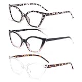 DXYXYO Cat Eye Reading Glasses for Women 3 Pack Anti Blue Light Computer Readers Stylish Retro with Spring Hinge, 0 magnification, Demi+black pink+clear