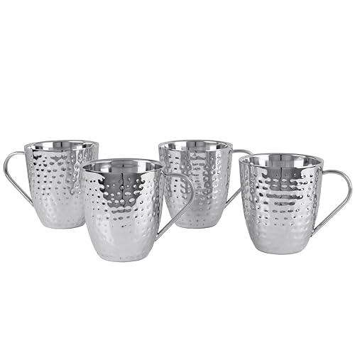 Mikasa Stainless Steel Double Wall Hammered Mugs, Set Of 4, 20 Ounce