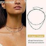 FOCALOOK Choker Necklace for Women Beaded Chain Double Layered Necklace Black Metal Boho Necklaces for Women