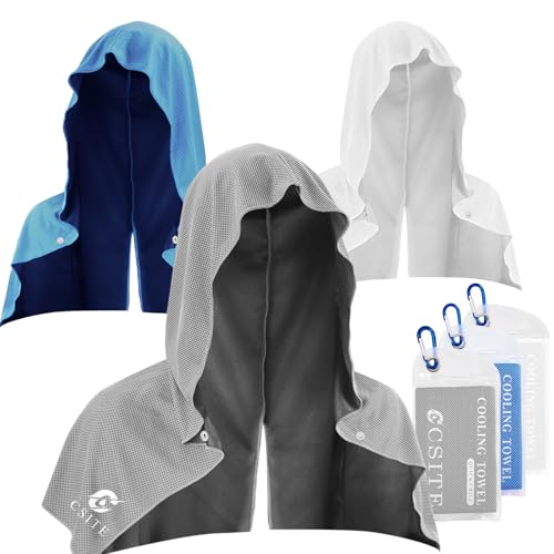 CSITE 3 Pack Cooling Hoodie Towels for Neck and Face, UPF 50 Sun Protection & Instant Cooling, Ice Towels for Hot Weather, Soft Breathable Towel for Sport, Work Out, Gym, Camping & More Activities