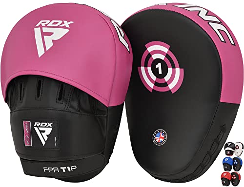 RDX Boxing Pads Focus Mitts, Maya Hide Leather Curved Hook and Jab Target Hand Pads, Great for MMA, Kickboxing, Martial Arts, Muay Thai, Karate Training, Padded Punching, Coaching Strike Shield