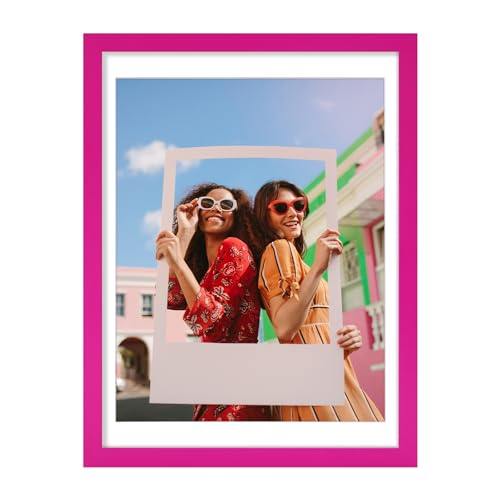 Vittanly 12x16 Picture Frame, Display Pictures 11x14 with Mat or 12x16 without Mat, Engineered Wood with Shatter Resistant Plexiglass, Poster Frame for Wall Display, Rose Red, 1 Pack