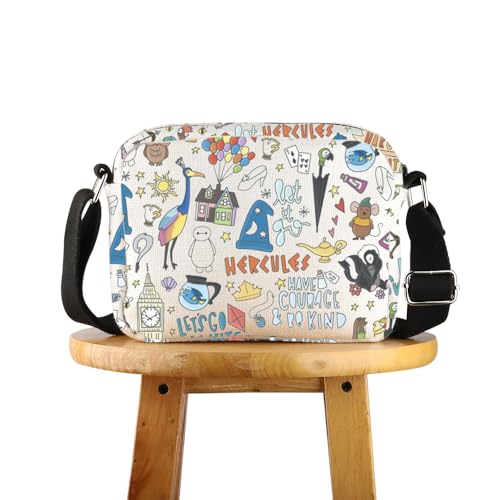 POFULL Theme Park Vacation Trip Gift Movie Characters Collage Crossbody Bag Fairy Tales Gift for Women (Characters Collage HCross)