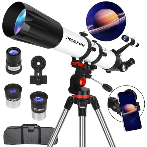 MEEZAA Telescope, Telescope for Adults High Powered Professional, 90mm Aperture 800mm Refractor Telescope for Astronomy Beginners Fully Multi-Coated with AZ Mount Tripod & Phone Adapter & Carry Bag