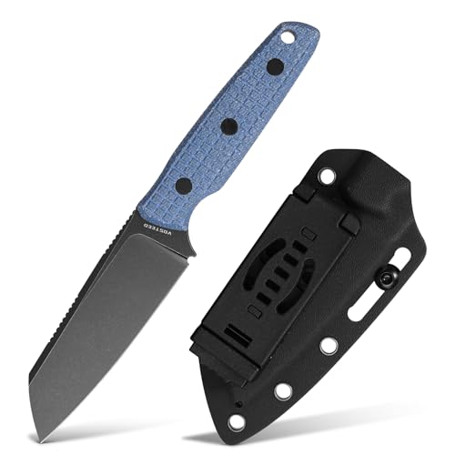 Vosteed EDC Fixed Blade Knives - 3.99’’ Nitro-V Sheepsfoot Blade with Sheath, Full-Tang Blue Micarta Handle - Outdoor Camping Hunting Knife - Mink D0104