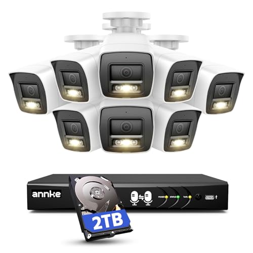 ANNKE 2MP Two-Way Audio Security Camera System, 8CH 3K Lite DVR, 8pcs 1080P CCTV White Wired Cams with Color Night Vision, AI Motion Detection, Smart AcuSearch, 2TB HDD for Outdoor Home Surveillance