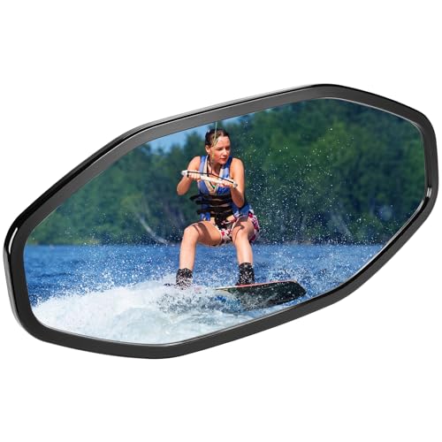 KEMIMOTO Marine Boat Mirror Upgraded Size 14in x 7 in, Universal Boat Rear View Mirror for Pontoon, Ski Boats Water Skiing Sport Wakeboarding Surfing