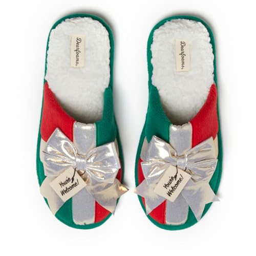 Dearfoams Unisex Ugly Sweater Closed Toe Scuff Slipper, Present, 11-12 US Women