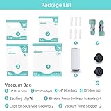 31 PCS Electric Vacuum Sealer, Sous Vide Bags, Portable Mini Vacuum Sealer with 20Pcs Reusable Food Saver Sealer Bags, 4 Sealing Clip, 2 Clips for Sous Vide Cooking, 2 vacuum wine stoppers