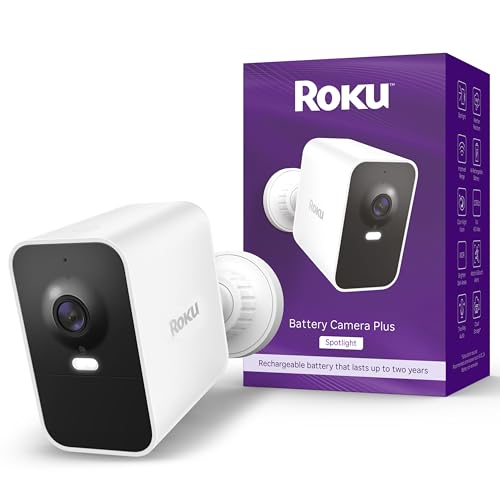 Roku Battery Camera Plus for Home Security Weather-Resistant Outdoor & Indoor Wireless Camera & Pet Monitor with 1080p HD & Two-Way Audio - 4X Rechargeable Battery Capacity