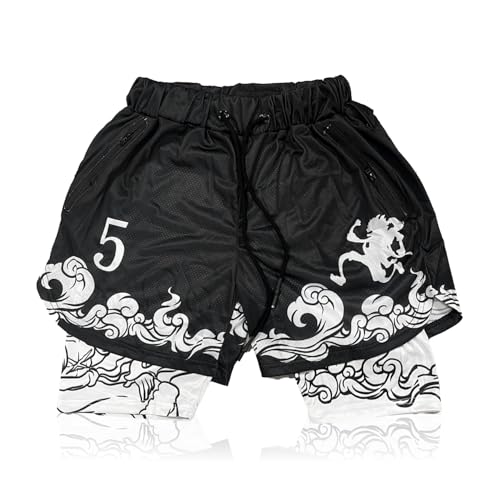CROWN Anime Shorts - Breathable Stretch Compression Gym Mesh Short with Pockets and Towel Holder (L-BlackLg2)
