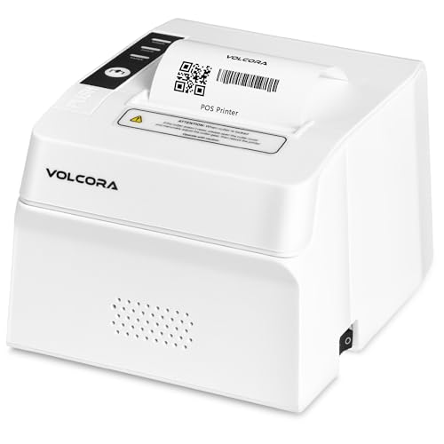 Volcora Thermal Receipt Printer, 80mm POS Printer w/Auto Cutter, USB/Bluetooth Interface for Windows/MAC/Linux, ESC/POS Command Support Cash Drawer, High Speed Kitchen Printer, Wall Mount, White