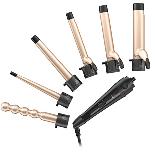 6-in-1 Curling Iron, Professional Instant Heat Up Hair Curling Wand Set with 6 Interchangeable Ceramic Barrels (0.35'' to 1.25'') and 2 Temperature Adjustments, Heat Protective Glove & 2 Clips