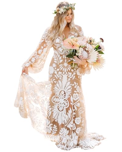 Lxhome Western Vintage Bridal Dress for Bride Luxury Vow Renewal Wedding Dress V Neck Backless Wedding Gowns Nude Underlay US10