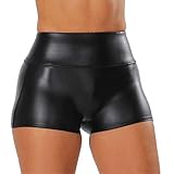 Tulucky Women's Flexible Club Faux Leather Shorts High Waisted Sexy Disco Short Hot Pants(Black,L)