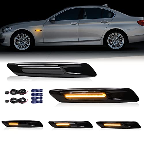Mynoway Front Dynamic LED Turn Signal Lights Replacement for 5-Series F10 F11 LCI, 528i 535i 550i Sedan 2010-2013, Switchback Amber Sequential Indicator Side Marker Lamp, Black Chrome