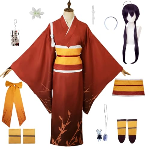 HSFESMGS Anime Izumi Kyouka Cosplay Costume Red Elegant With Wig Kimono Halloween Set (Red, 3X-Large)