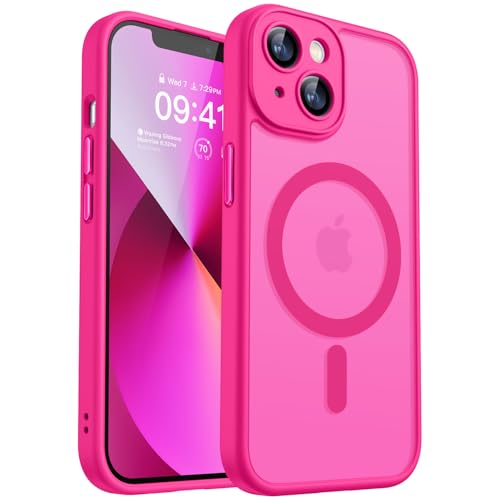 CANSHN Magnetic for iPhone 13 Case, Upgraded [Full Camera Protection] [Compatible with Magsafe] [Translucent Matte] Shockproof Protective Phone Case for iPhone 13 6.1" - Hot Pink