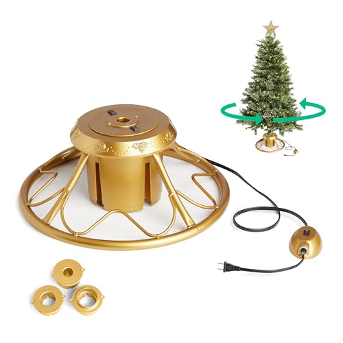 Home Heritage 360 Degree Rotating Metal Tree Stand for Christmas Trees up to 9ft, Gold