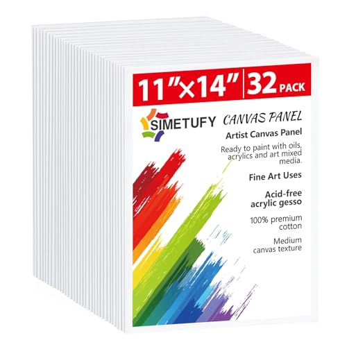 Simetufy 32 Pack 11 x 14 Inch Canvas Boards for Painting Pre-Primed White Blank Paint Canvas for Acrylic, Oil, Watercolor, Gouache Paint Art Supplies for Kids &Adults