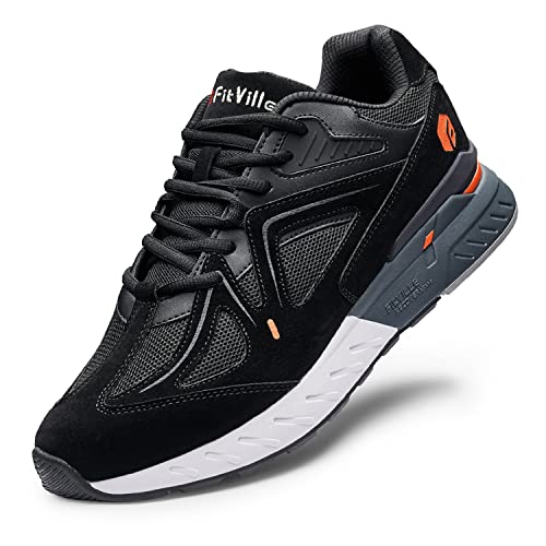 FitVille Extra Wide Walking Shoes for Men Wide Width Sneakers for Flat Feet Heel Pain Relief - Rebound Core (15 X-Wide, Black)