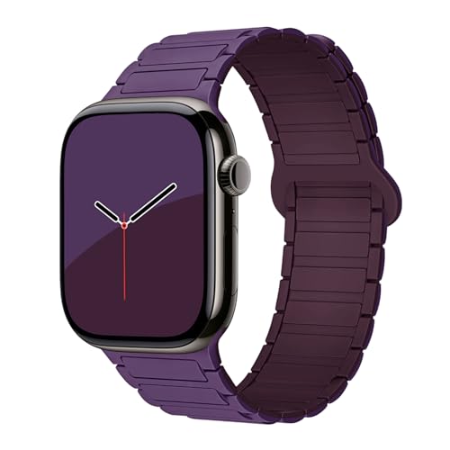 Magnetic Silicone Compatible with Apple Watch Band Ultra 2 ＆Ultra 49mm 46mm 45mm 44mm 42mm 41mm 38mm for Woen men, Magnetic Silicone Soft Adjustable Wristband Replacement Strap for iWatch Series 10 9 8 7 6 5 4 3 2 1 SE (Plum/Berry Purple, 38/40/41/42mm(Series 10))