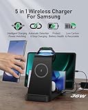 5 in 1 Wireless Charger for Samsung, Wireless Charging Station for Multiple Devices, Fast Charger Stand Dock, for Samsung Galaxy S24 Ultra S23 S22 S20 Note 20 10 Z Fold 6 Galaxy Watch 7 6 5 Buds,Black