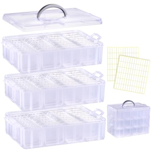 Bead Organizer Box, 84pcs Small Plastic Containers with Lids and Labels, 3-Tier Stackable Storage Box, Mini Clear Bead Storage Boxes for Jewelry Craft Diamonds Beads DIY Nail Screw Small Parts