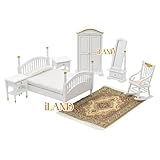 iLAND Victorian Dollhouse Furniture 1/12 Scale, Brewster Dollhouse Bedroom Furniture Set (White & Gold)