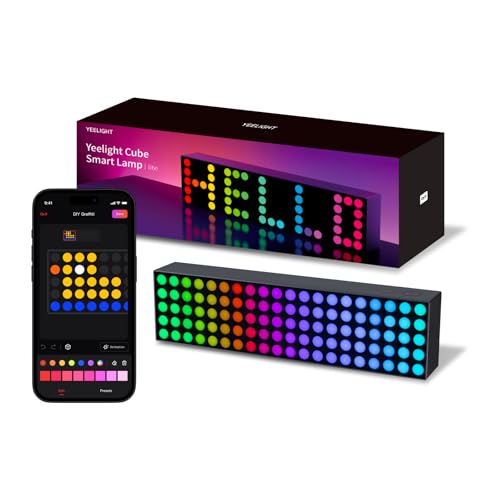 YEELIGHT Cube Lite Smart Lamp, 16 Million Colors Option,Dynamic Lighting,Music Flow, Clock, Text & Emoji Modes, WiFi Connected, APP Control