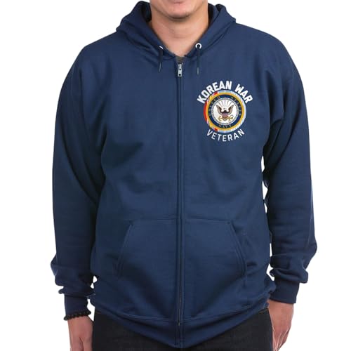 CafePress Navy Korean War Veteran Zip Hoodie (Dark) Men's Dark Zip-Up Hoodie Sweatshirt