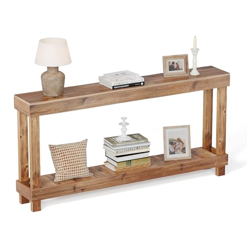 COSHOMER Rustic Farmhouse Console Table with 2 Tiers - Distressed Reclaimed Wood Entryway Sofa Table, Narrow Long Behind Couch Table for Living Room & Bedroom,60x30x10 Inch,Natural Wood(Oak)