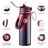 GOSWAG Insulated Sports Water Bottle, 24oz 2 Lids(with Straw/No Straw), Stainless Steel Water Bottles with Paracord Handle, Insulated Thermos with Double-Wall Vacuum Insulation