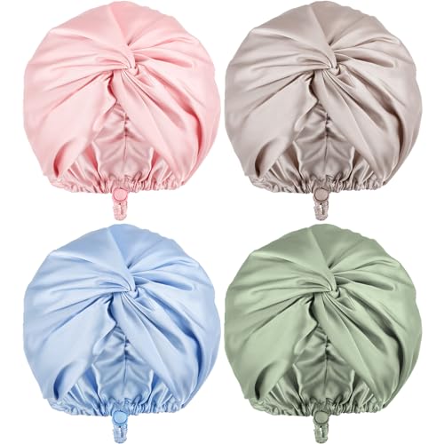Maiteenly 4 Pcs Silk Satin Bonnet for Sleeping Double Layer Hair Wrap Night Sleep Cap Turban for Women Gift Long Curly Straight Hair(Light Color)