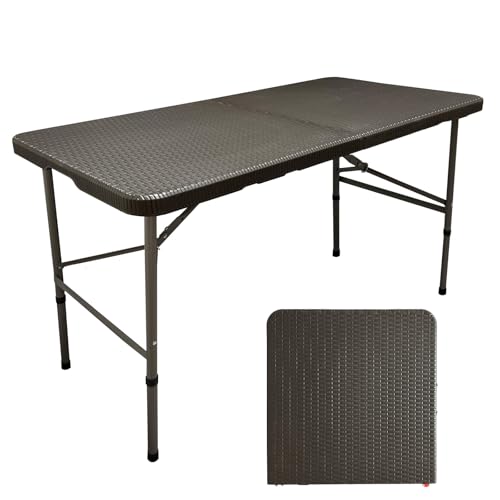 HiEthan 4FT Rattan Folding Table, Portable Long Picnic Camping Table for Outdoor Picnic, Rattan Patterned Mesa Multipurpose Entertaining Activities