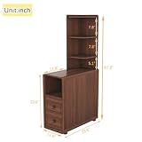 Tall End Table with Drawers and Shelves, Narrow Side Table with Charging Station, High Slim Corner Cabinet Bedside Table with Storage Bookcase for Living Room Bedroom, Walnut